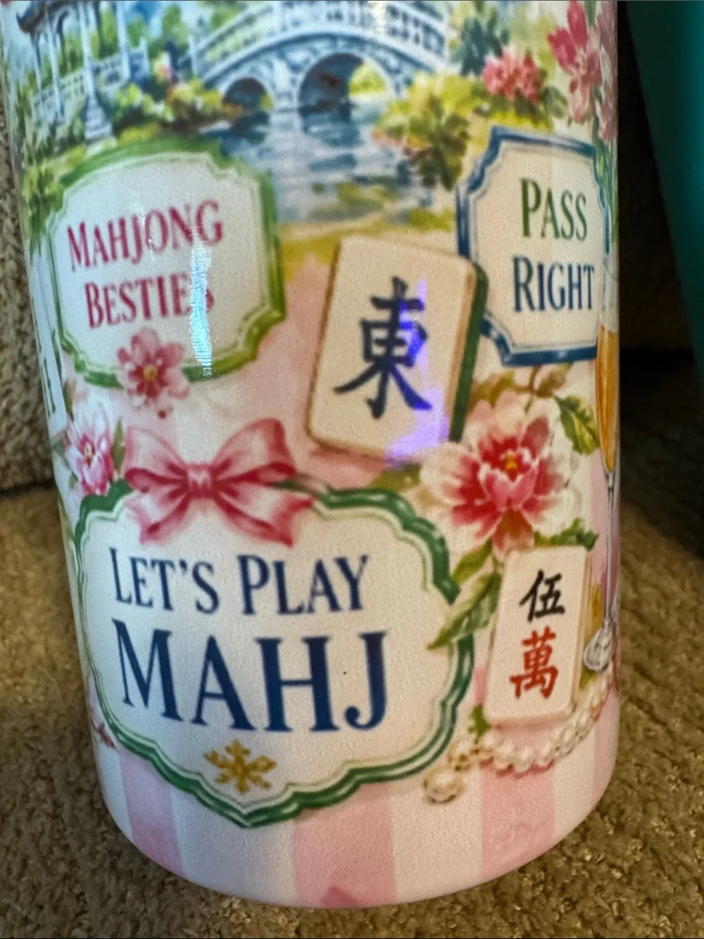Mahjong With Mahgirls Skinny Pink Floral Tumbler